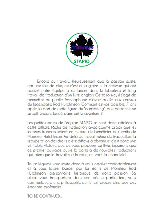 STAPIO - Rod Hutchinson, Avant que je n'oublie