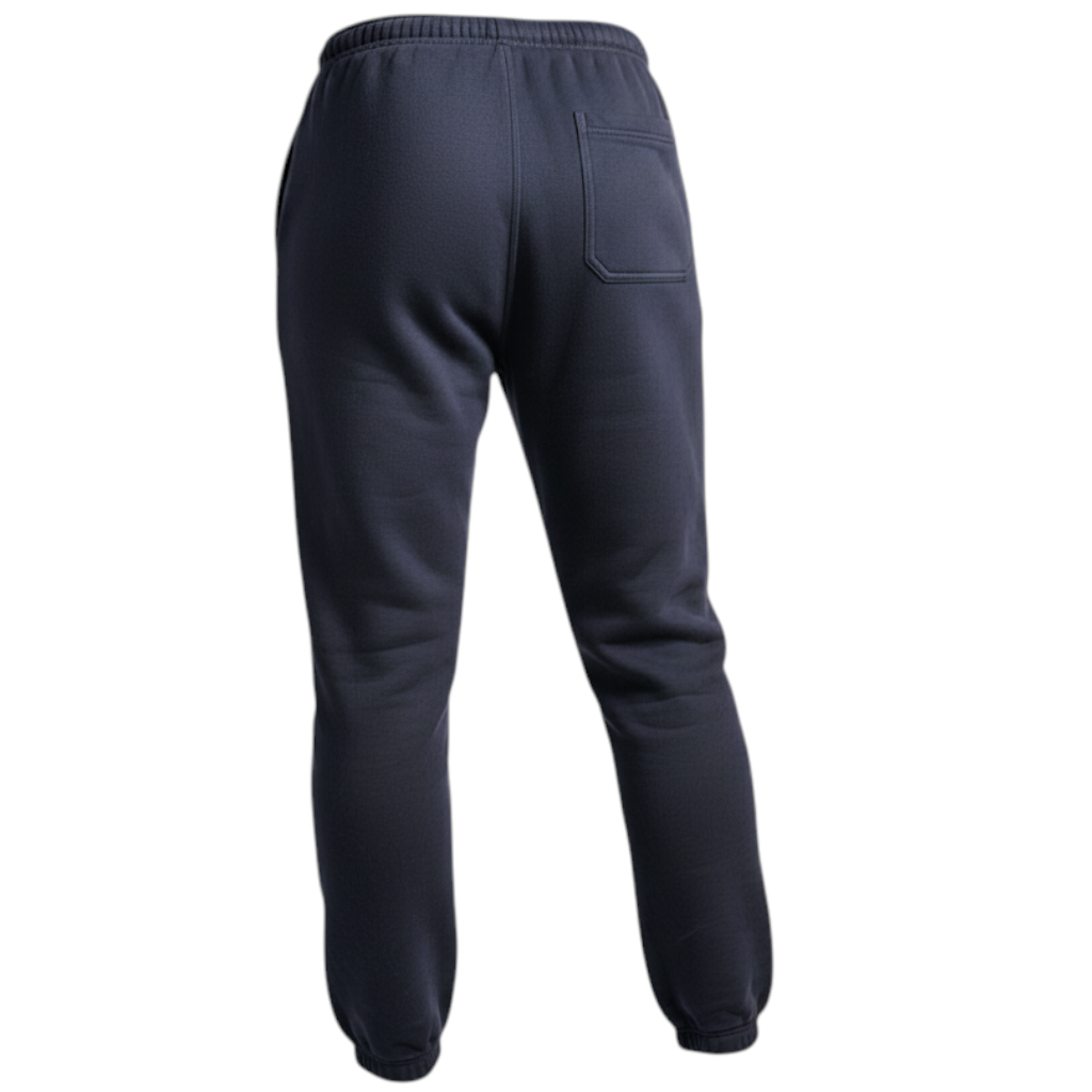 Connected Carper navy blue unisex fishing joggers with a back pocket, made from a durable polyester-cotton blend.