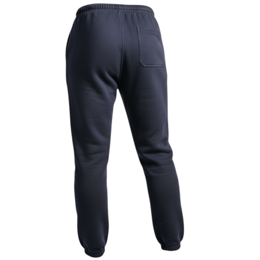 Connected Carper navy blue unisex fishing joggers with a back pocket, made from a durable polyester-cotton blend.