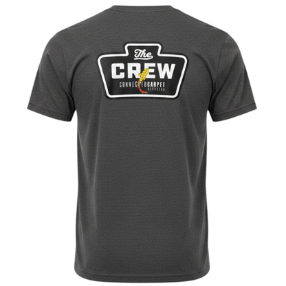 Connected Carper charcoal grey fishing t-shirt with large The Crew logo graphic on the back