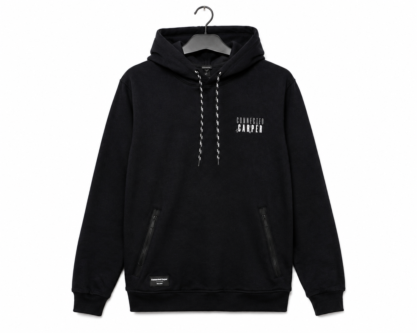 Sweat à Capuche Pêche Carpe Geometric Black | Connected Carper