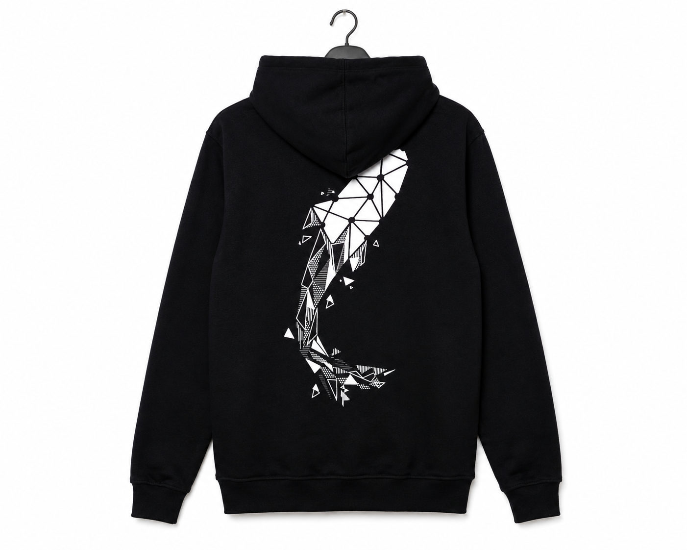 Sweat à Capuche Pêche Carpe Geometric Black | Connected Carper