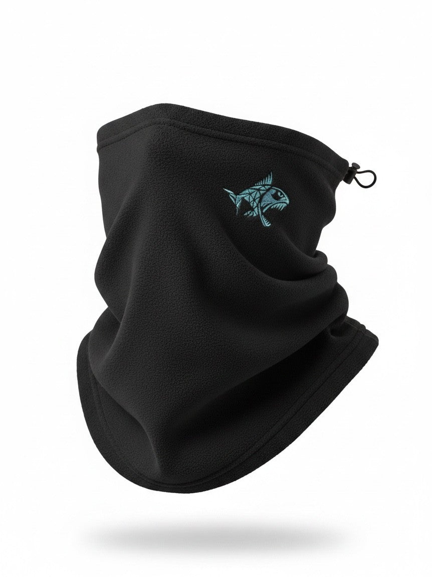 Tour de cou polaire noir Connected Carper avec broderie poisson bleue pour protection thermique en extérieur