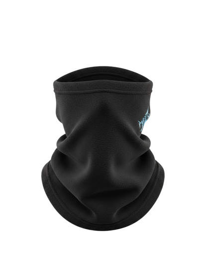 Tour de cou polaire noir Connected Carper avec broderie bleue, idéal pour la protection thermique en extérieur.